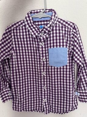 Kids Purple Gingham Button-Down Shirt with Light Blue Pocket
